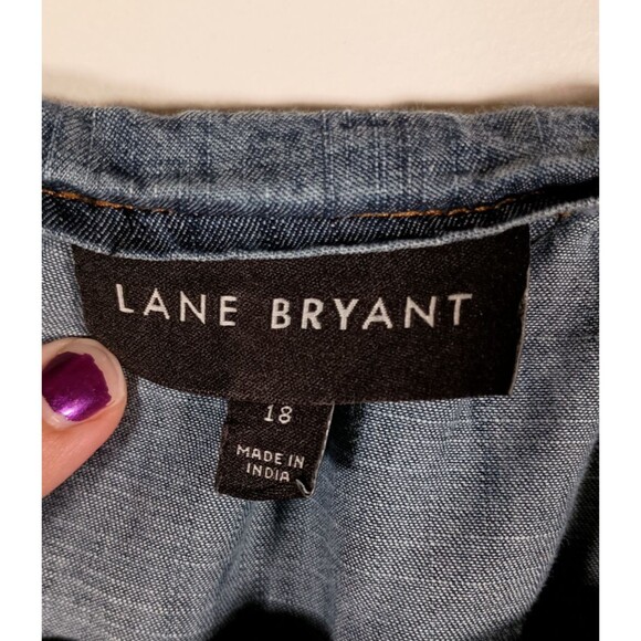 Lane Bryant Square Neck Short Balloon Sleeve Blue Chambray Top Plus Size 18 - Picture 2 of 6